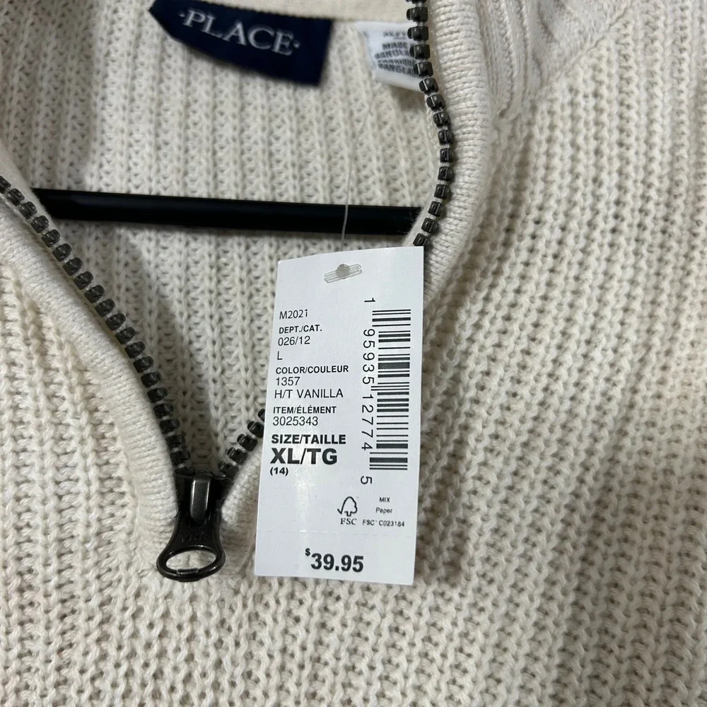 The Children's Place‎ Kids Boys 14 XL TG Cream Sherpa Lined Quarter Zip Sweater